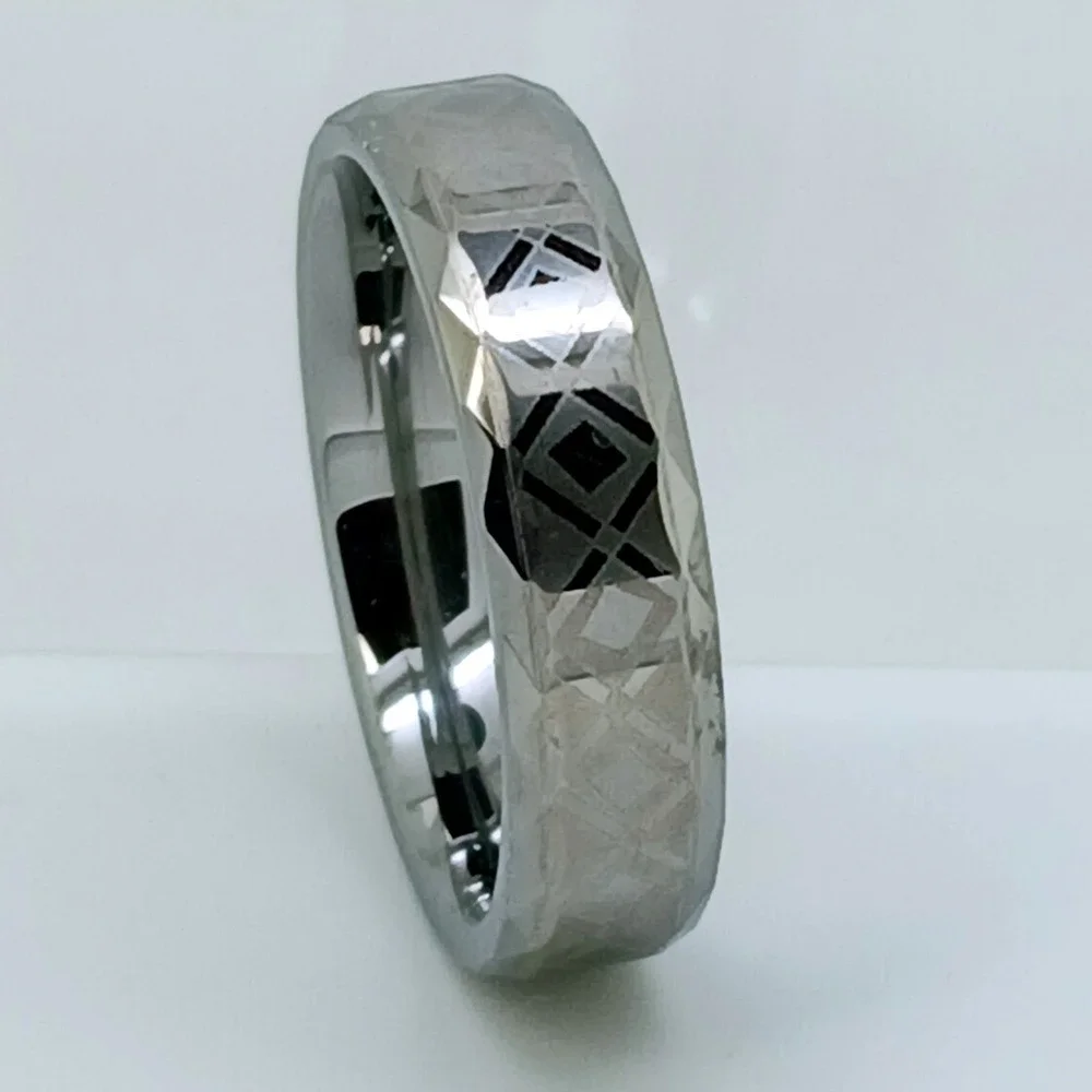 Vintage Tungsten 6mm Faceted Geometric Band Ring Size 11 Comfort Fit Y2K New NOS